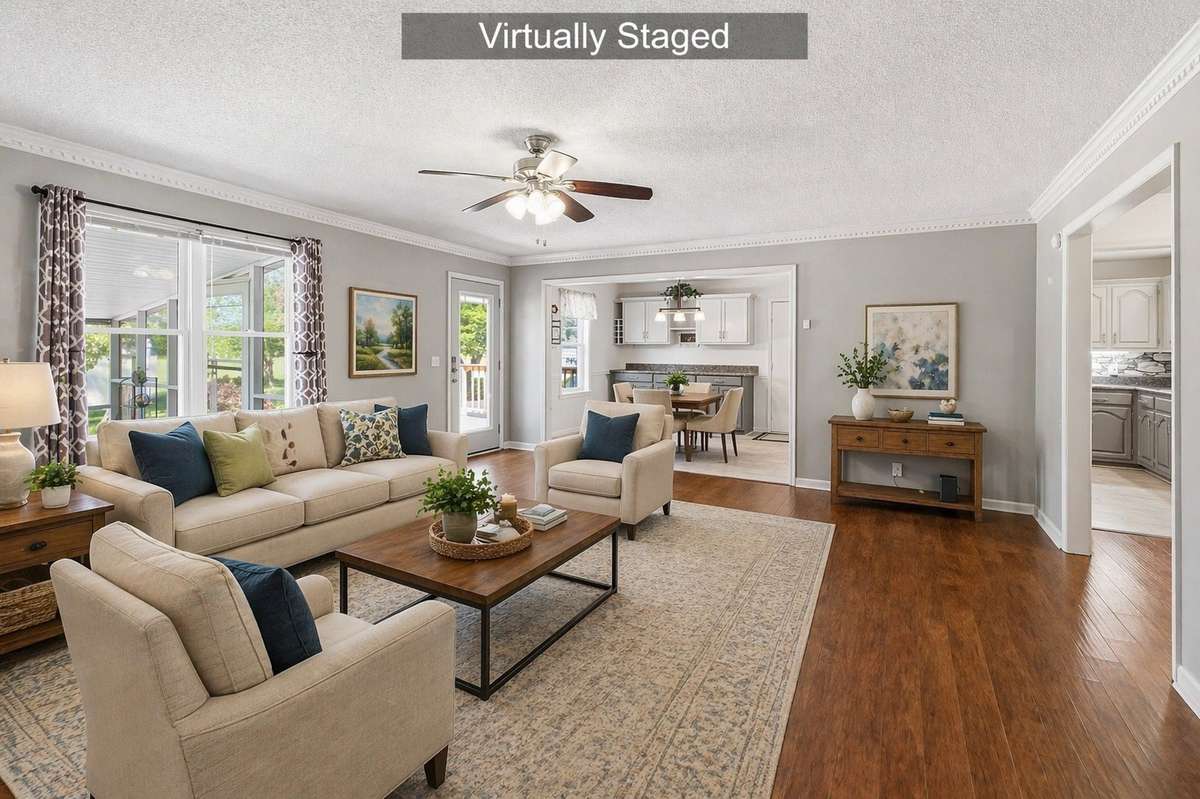 Virtually Staged - Light-filled living with effortless flow into dining - - perfect for everyday living and entertaining.