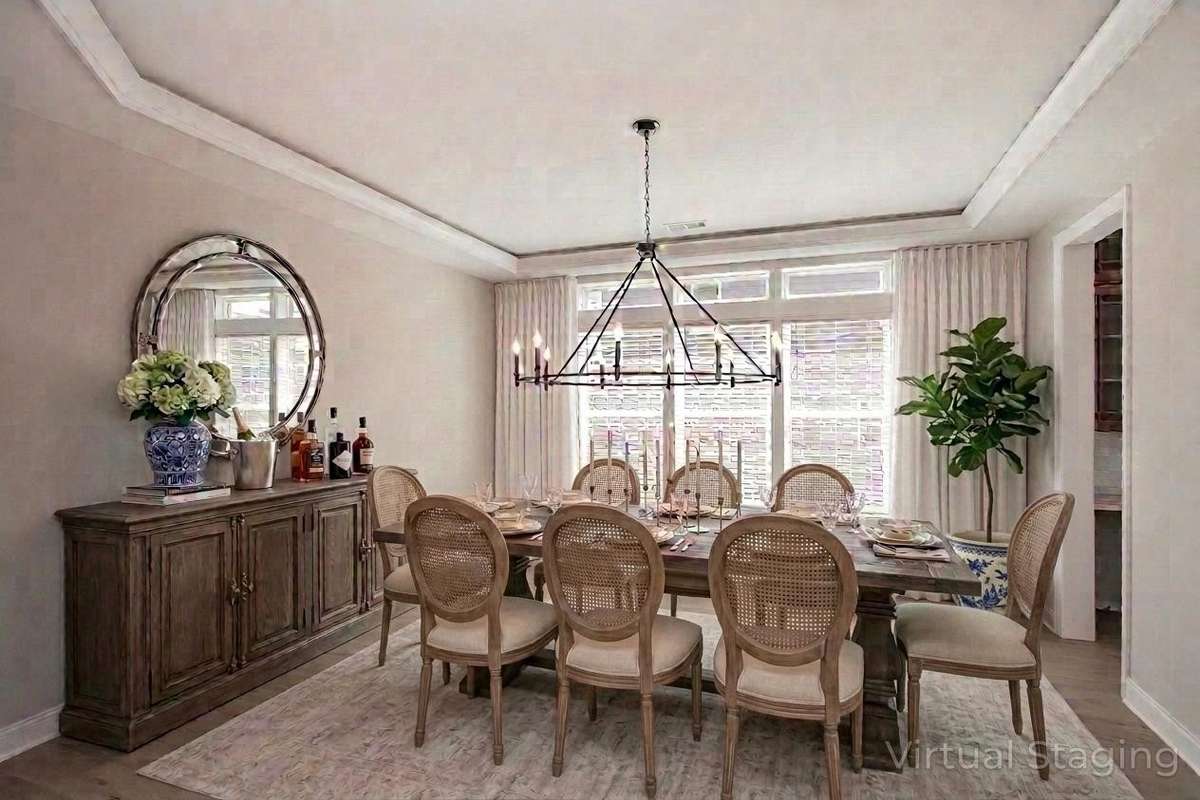 Staged large dining room