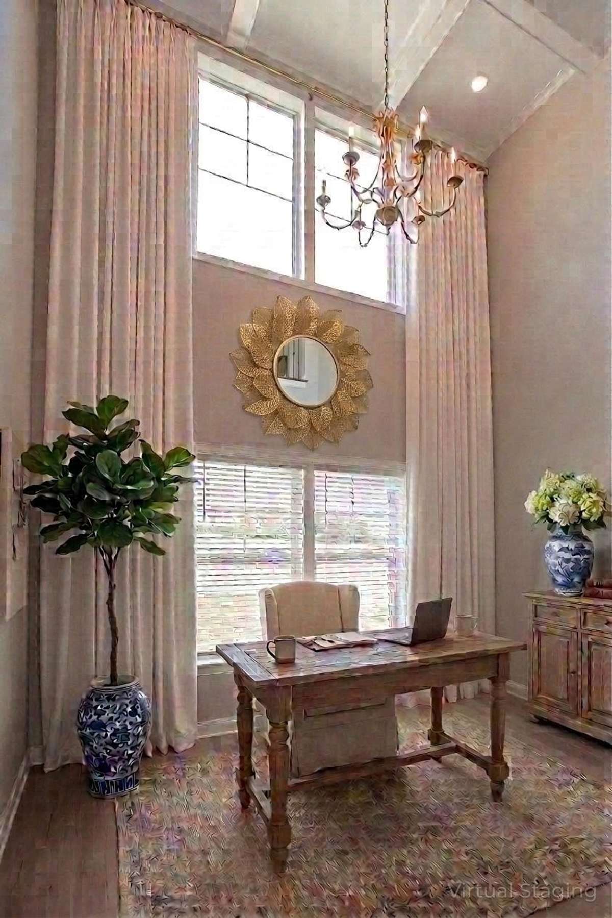 Staged two story room that can be an office, study, sitting room, whatever you want it to be.