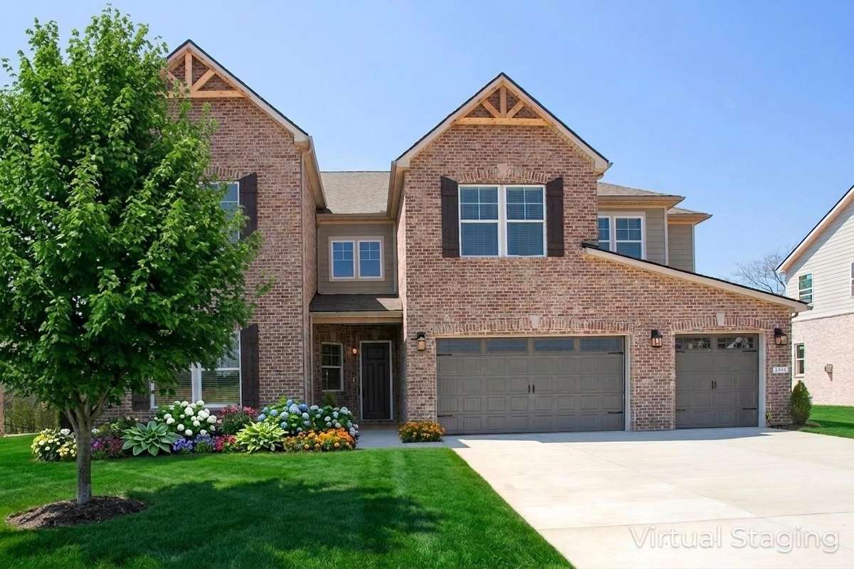 Staged landscaping of exterior of home
