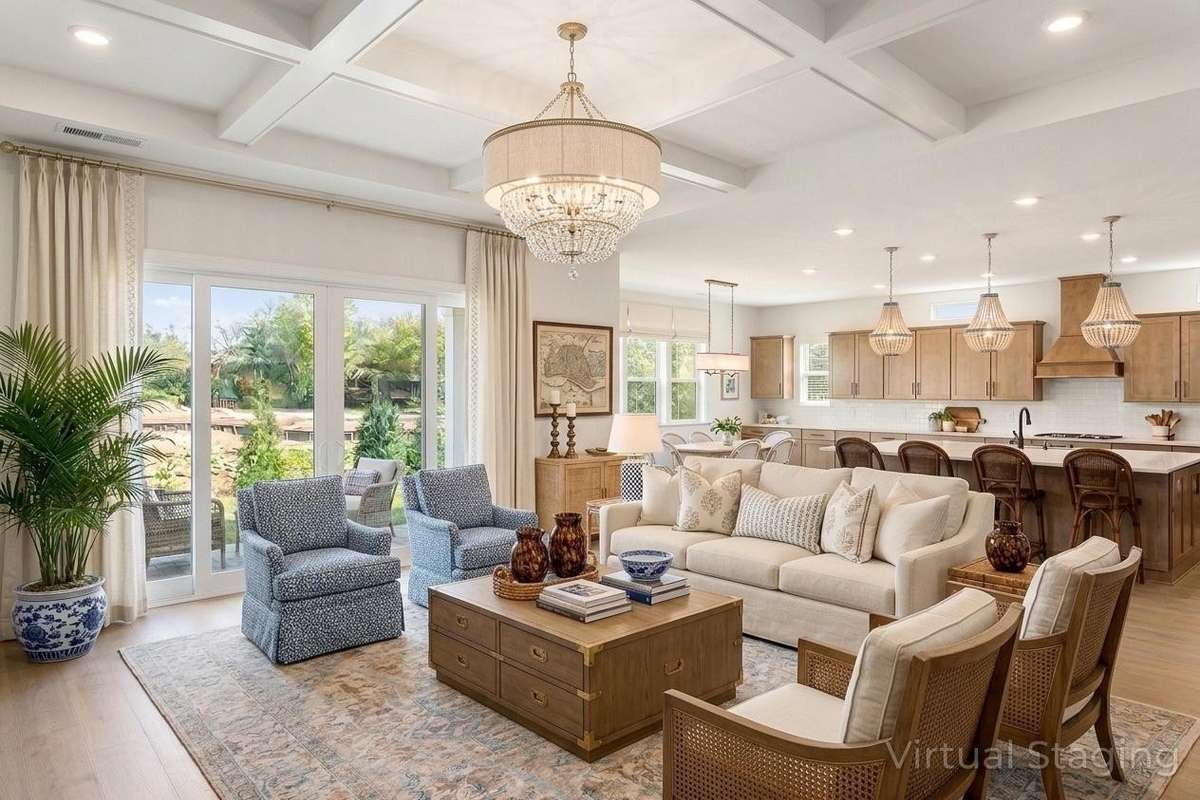 AI Staged Family Room/Kitchen view