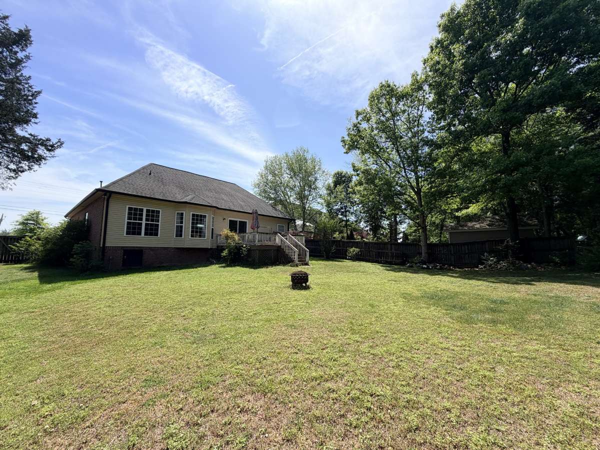 Large open backyard with beautiful trees