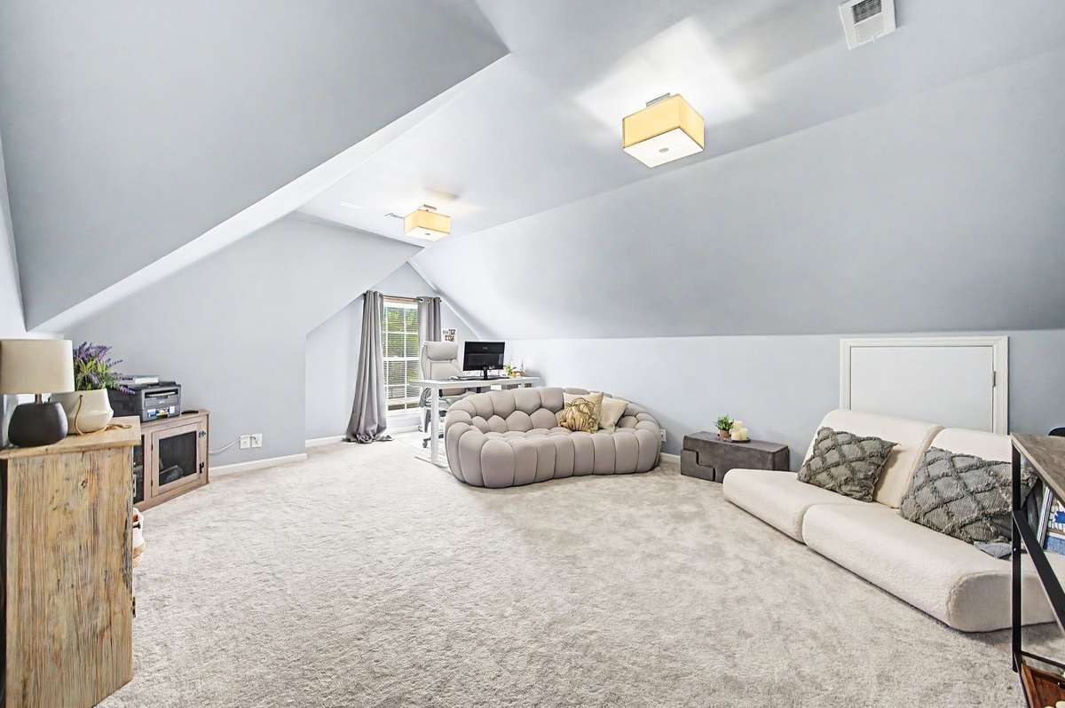 upstairs bedroom #4 is currently being used as an office/bonus space. Seller may be working from home and occupying this space during showings. Large room with a closet, plus attic storage access.