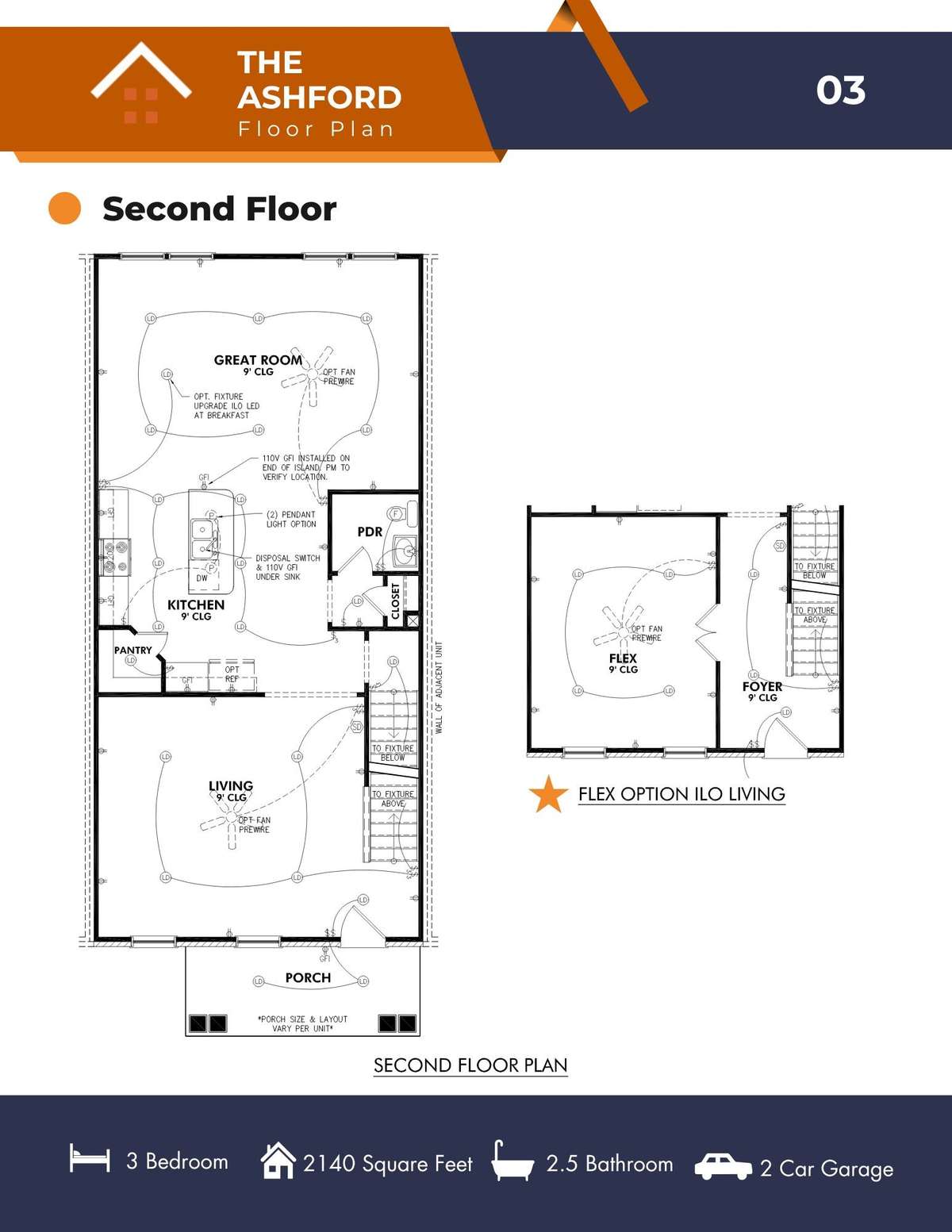From the covered porch, enter the main level where you are greated by an optional flex space / home office with French doors.
