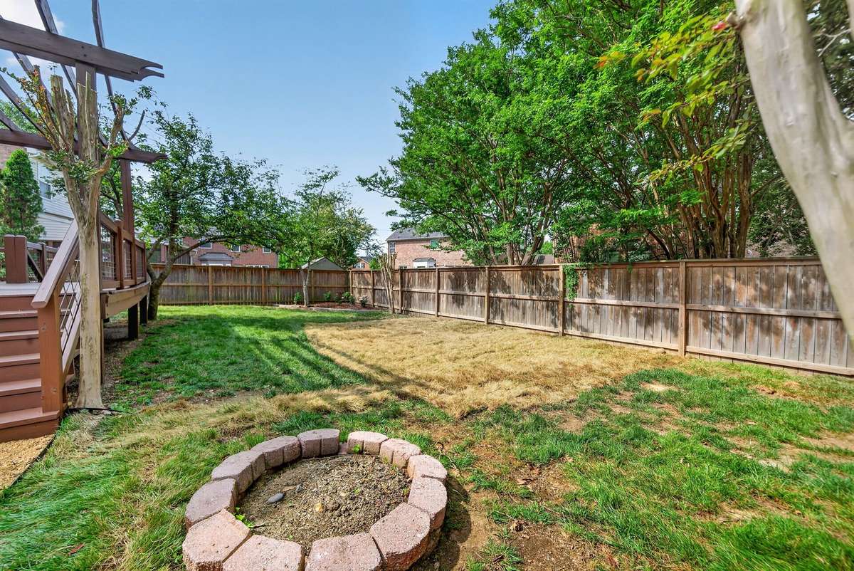 Fully fenced yard!  What you're seeing is new sod put down this past week. There is also a nice little firepit.