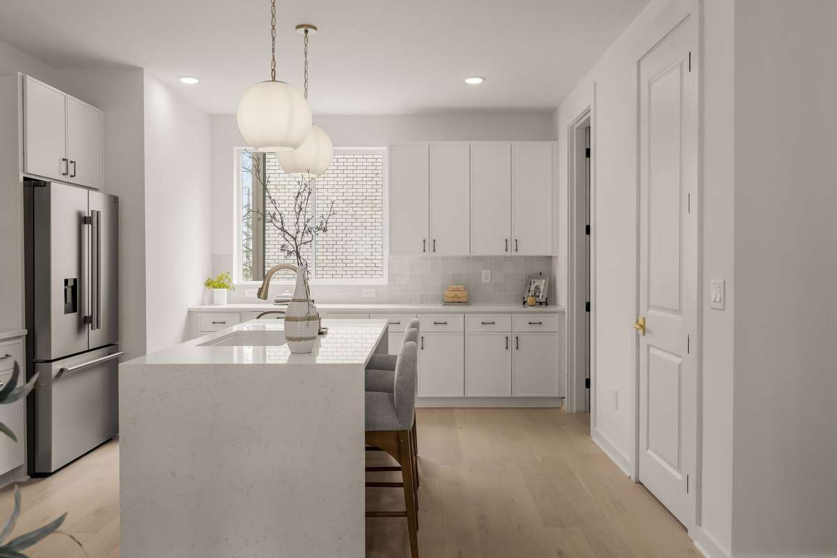 Gorgeous natural sunlight in the kitchen, pantry to right
