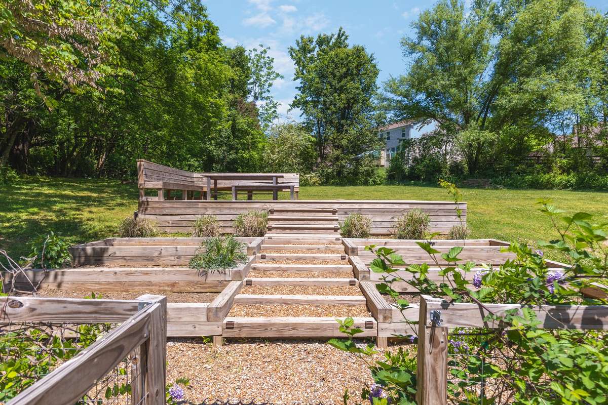 walk up to your built-in patio table, perfect for hosting garden parties!