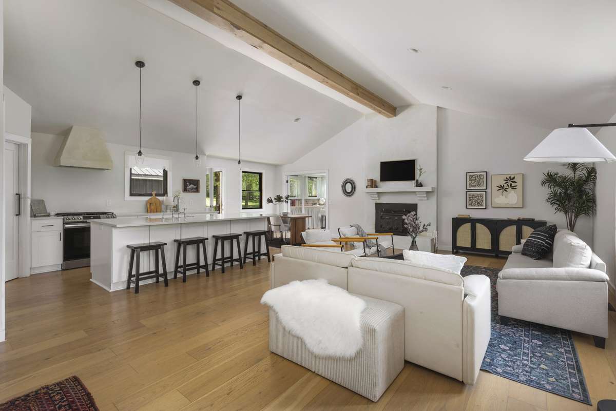 Vaulted wood beam ceilings for the open floorplan