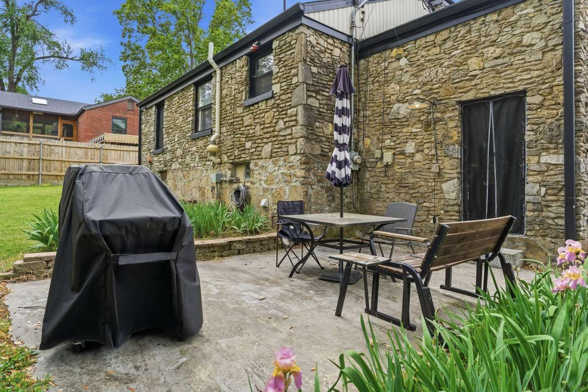 Patio and back of home pictured