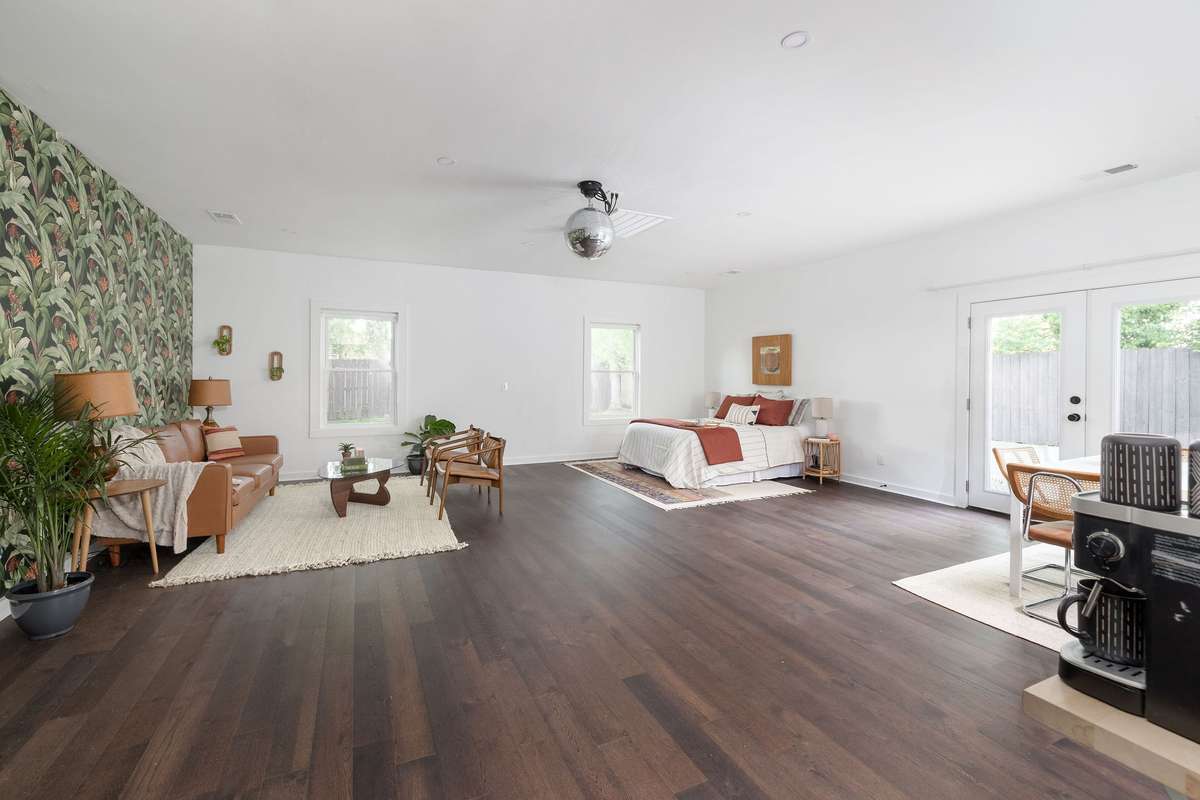 studio with durable LVP flooring