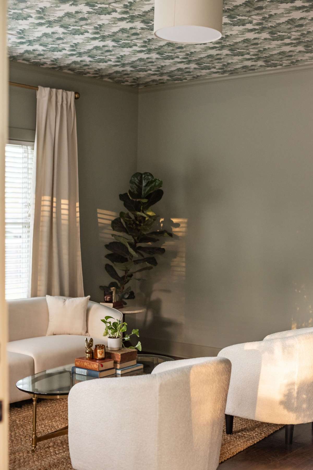 Evening light pours through the front western windows