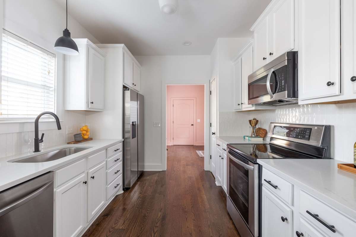 Quartz countertops and stainless appliances