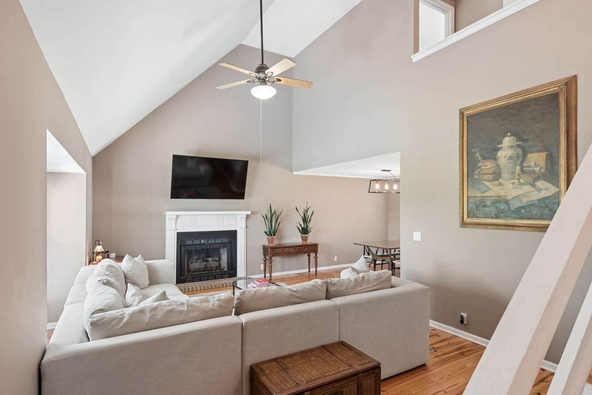 Open floor plan gives access to dining area and kitchen
