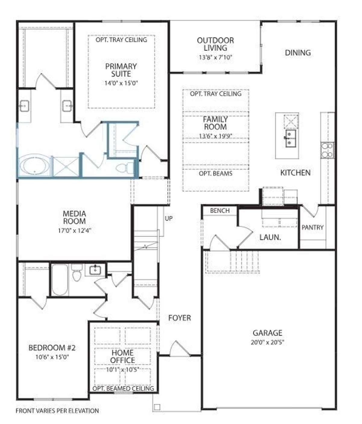 Optional First Floor with Separate Tub and Shower in Primary.