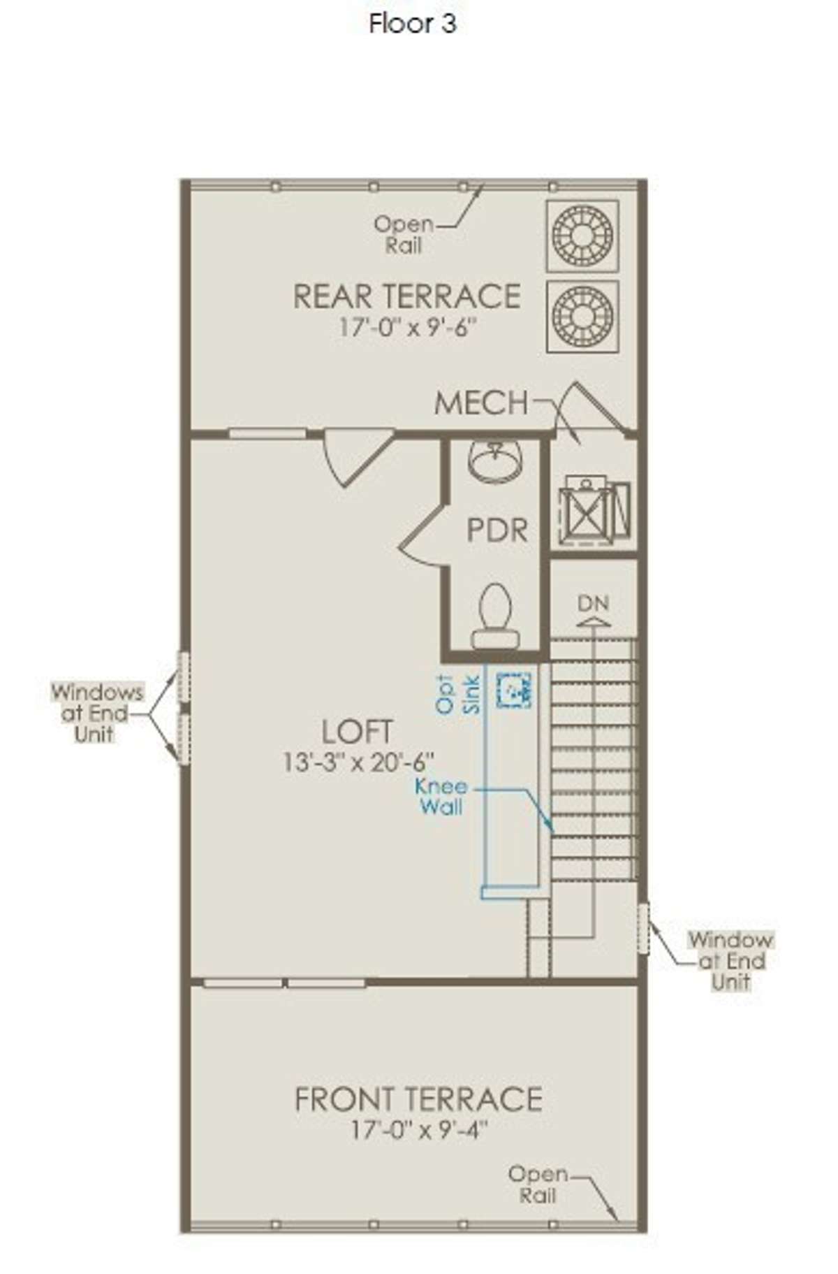Top Level Loft + Rooftop Terrace Layout