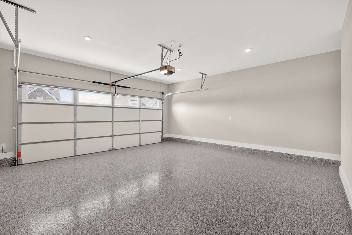 2 car garage with epoxy flooring
