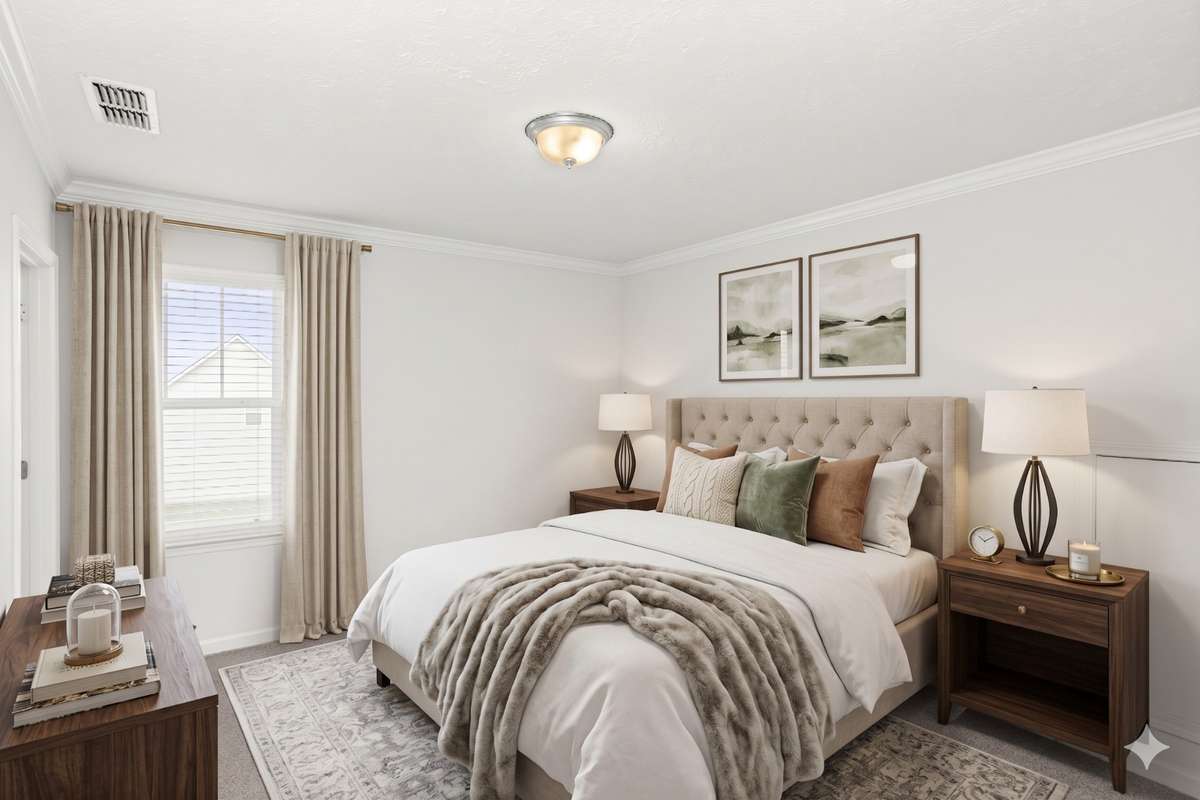 Guest bedroom upstairs, virtually staged room