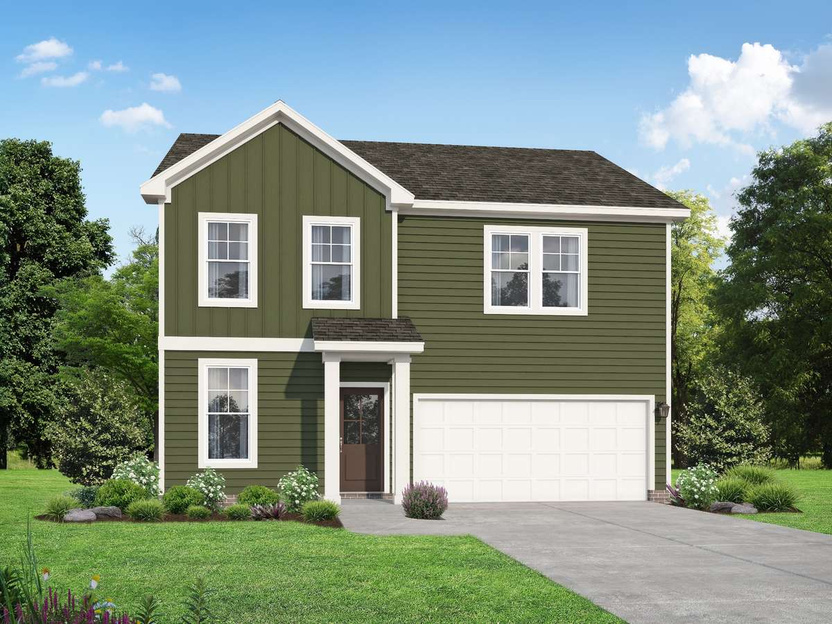 Rendering of the included elevation of the Logan that can be built.  Colors and selections may vary.