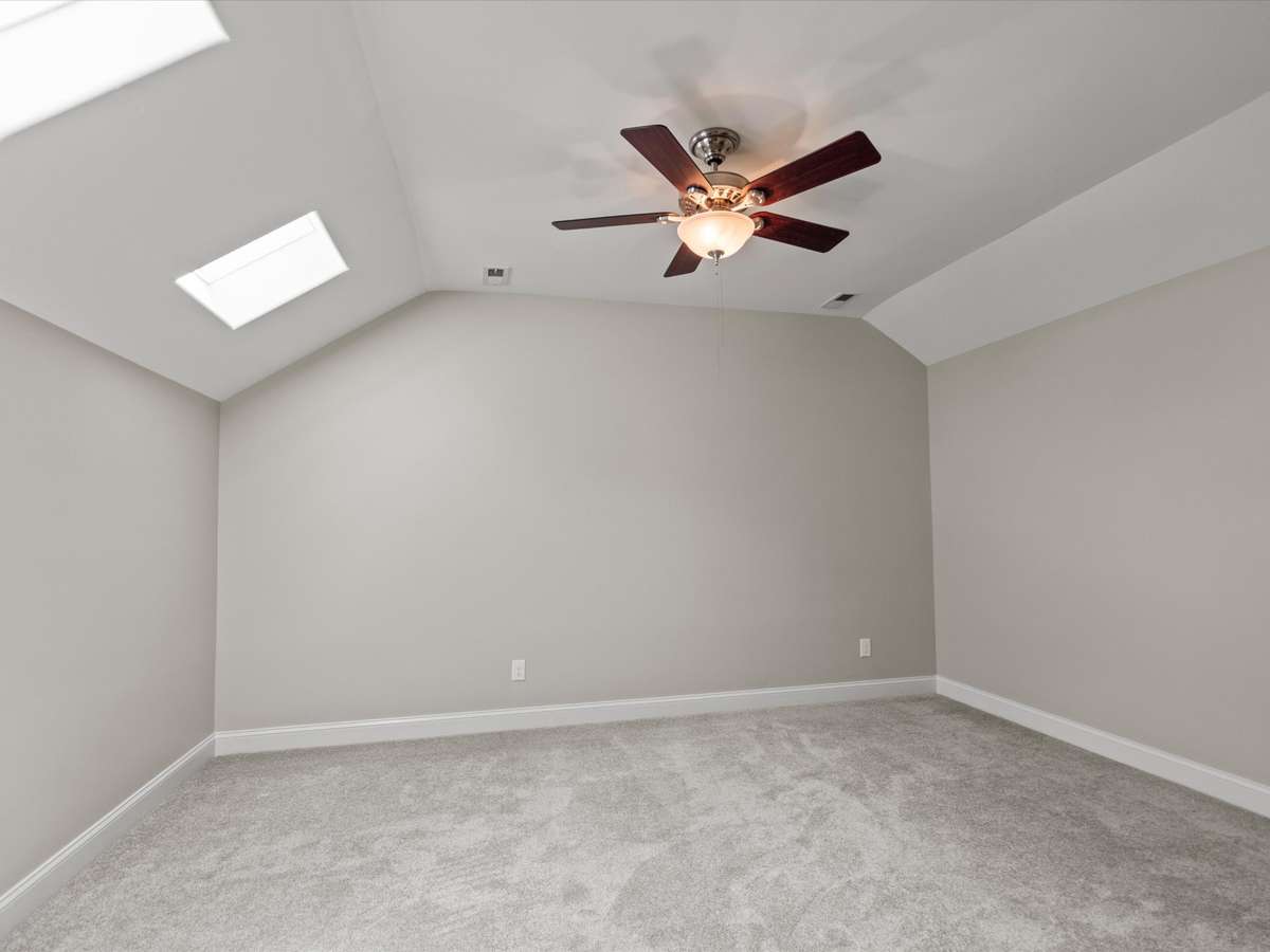 Bonus Room- carpet flooring, ceiling fan, skylights