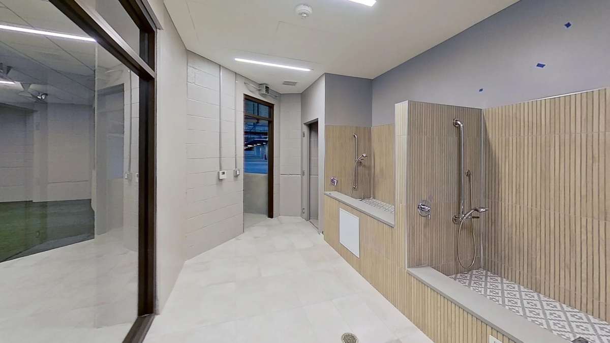 The dog wash is free to use anytime, ideal for a muddy puppy without leaving the building.