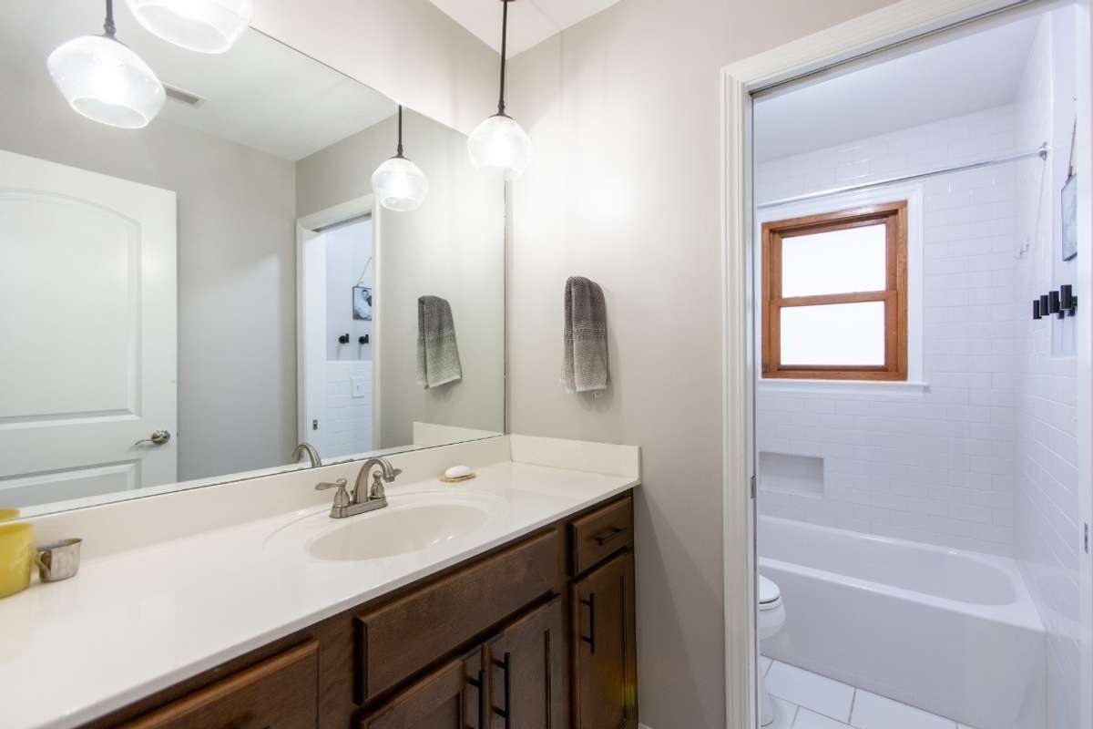 Large bathroom with heated floor
