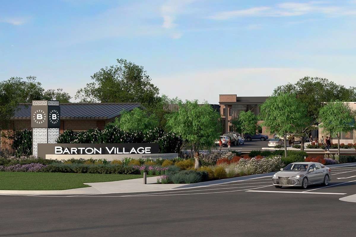 The Crossings at Barton Village entrance rendering during day