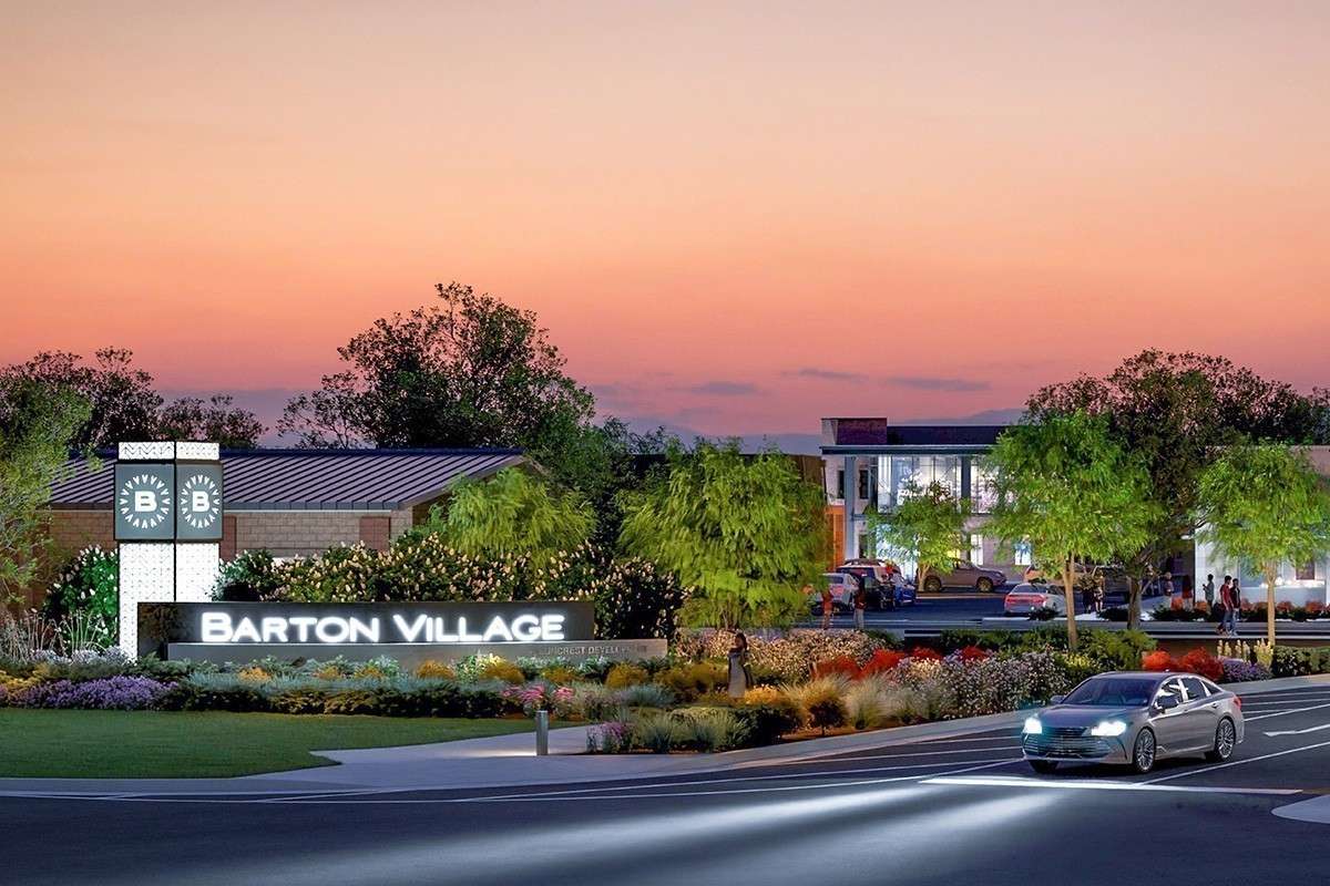 The Crossings at Barton Village entrance rendering at night