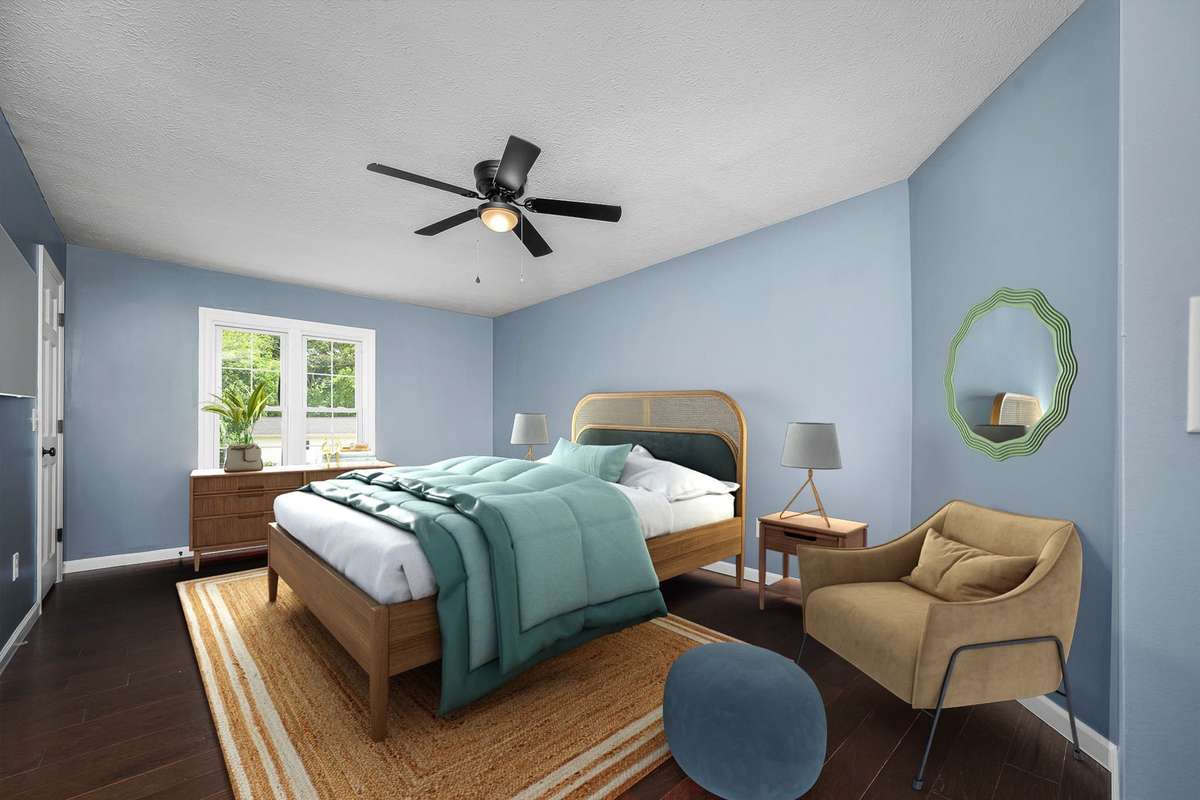 Example of primary bedroom virtually staged with furniture.