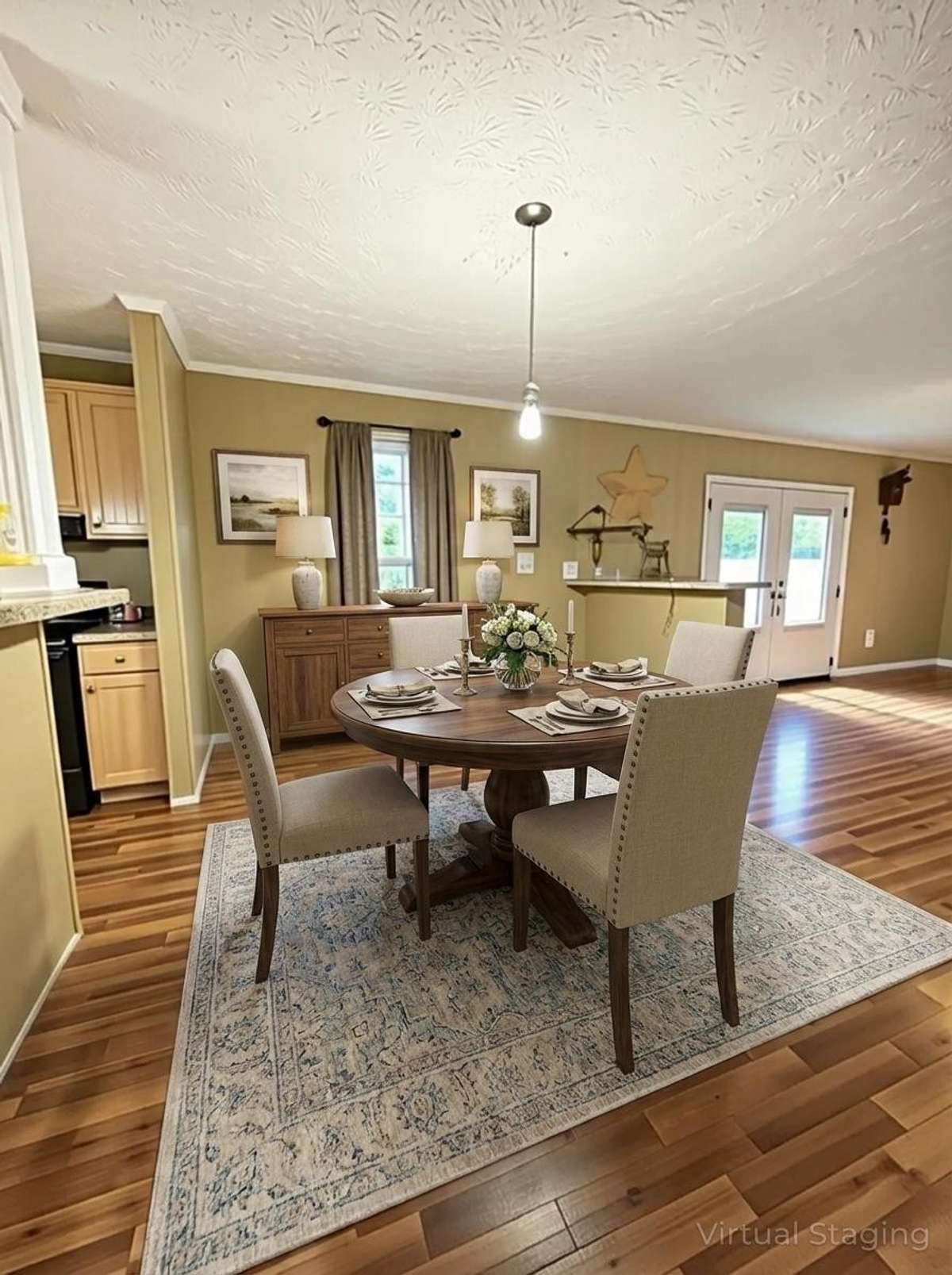 Dining room virtually staged for concept idea.