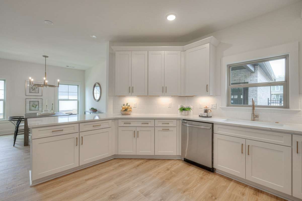 **Photos of the model home kitchen to show the layout of the floor plan staged with furniture. Not the actual house.**