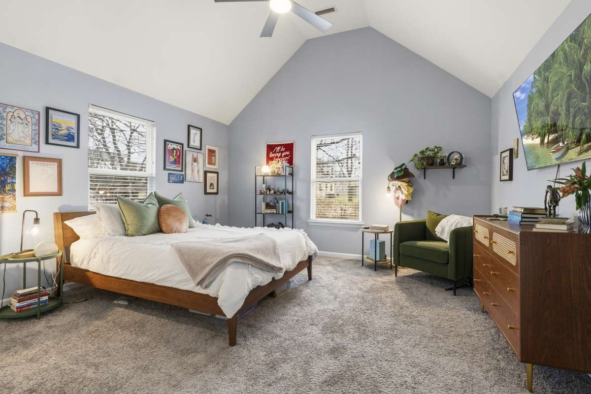 Primary Bedroom with vaulted ceilings
