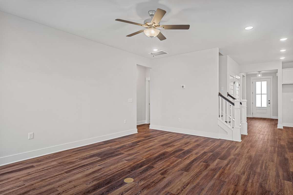Picture of model home and not of actual home being built.  No railing available on steps