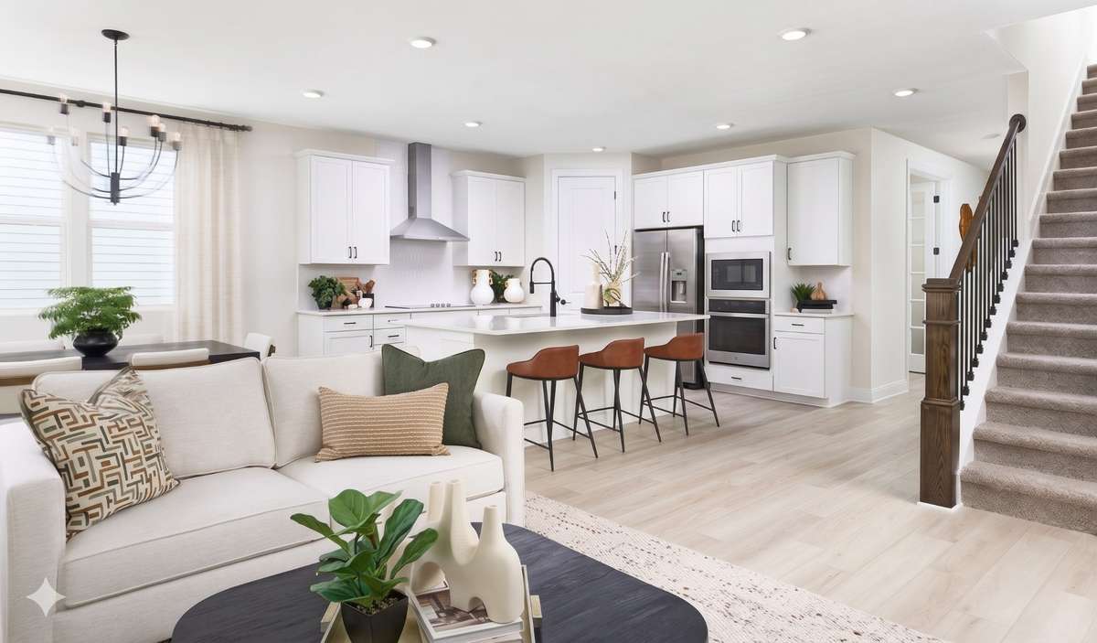 Virtual Stage of OPen Kitchen Dining/Living Area