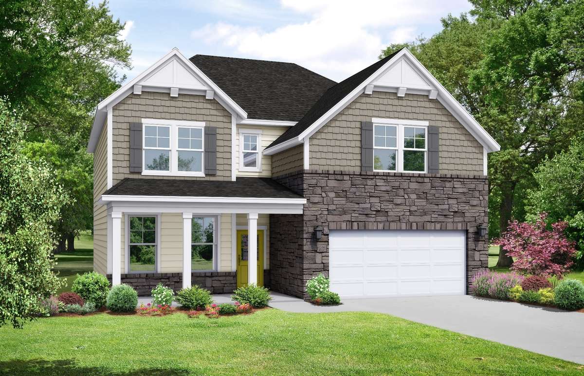 Rendering of the Willow A floorplan that is being built.  4 bedroom with 2 1/2 bath in a Cul De Sac.  Colors and selections may vary