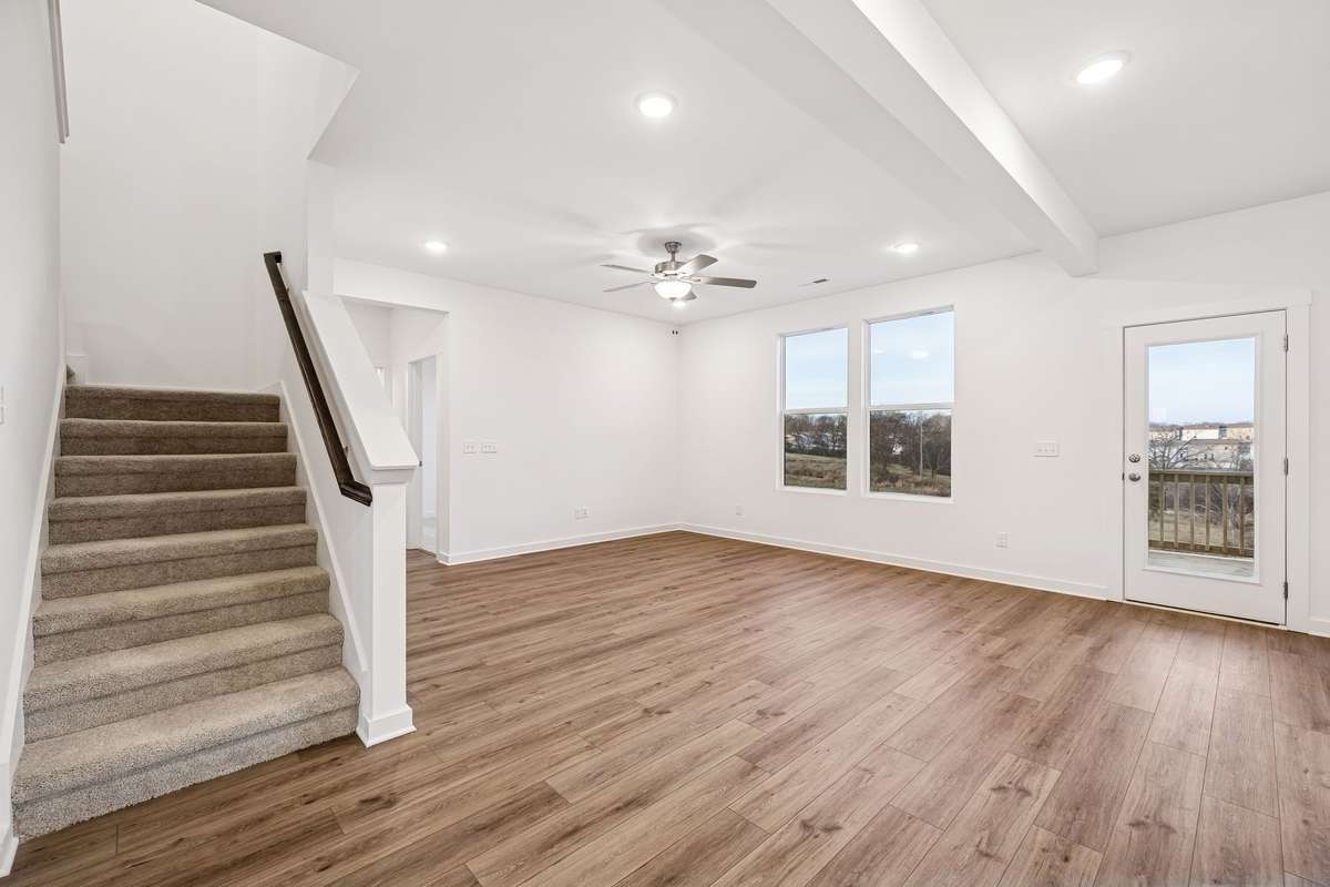 Picture of model home and not of actual home being built.  The home being built will have beautiful hardwood steps.