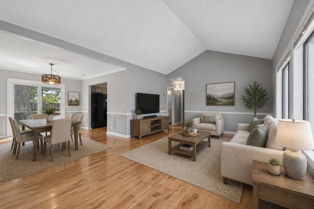 AI virtually enhanced combination  living room/dining room