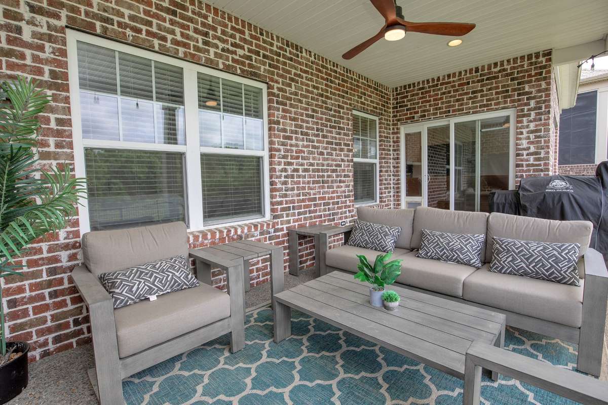 Covered patio perfect for enjoying warm evening