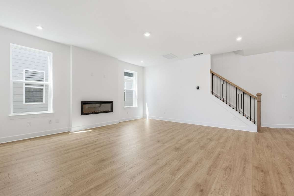 Great room with electric fireplace.