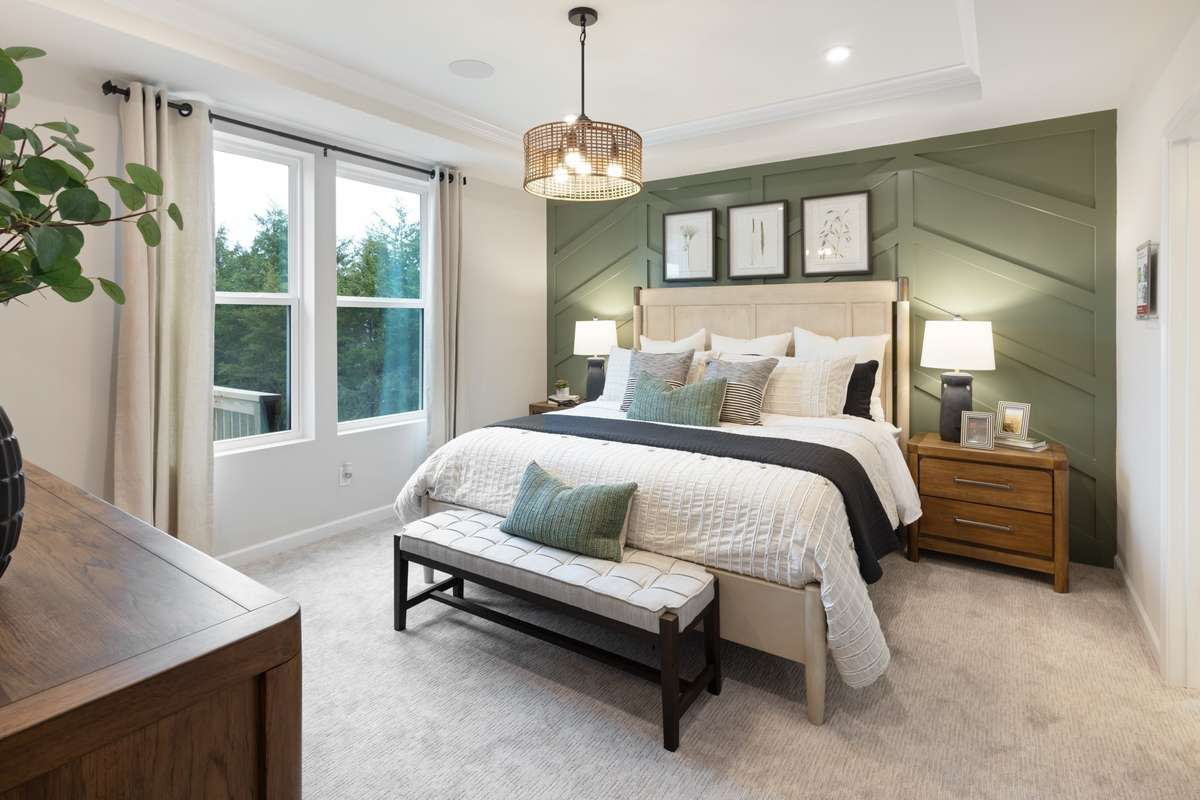 Sample Pics of Model Home* 
Primary bedroom with optional chevron accent wall!