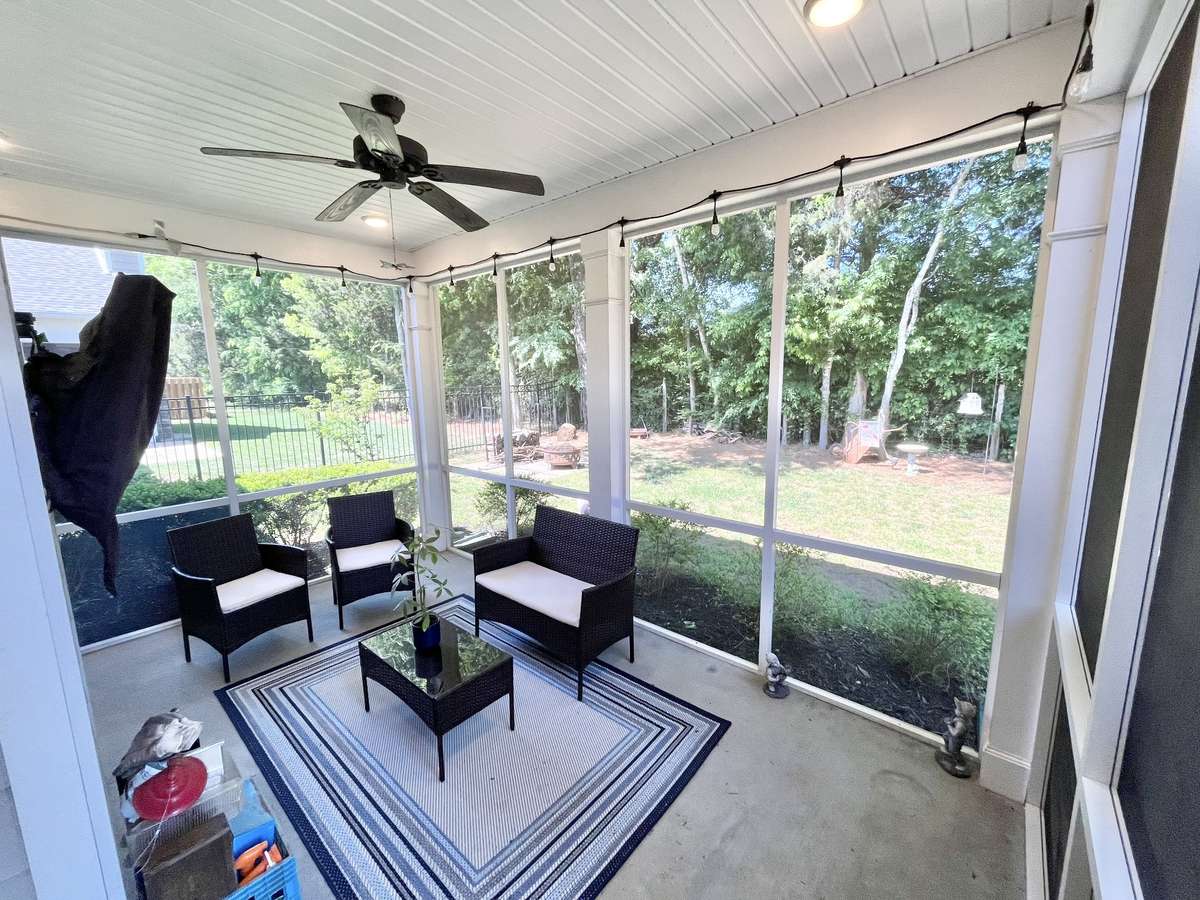 Looking out to shade trees . Screen to keep out the bugs. Imagine just leaving you back door open during nice weather and enjoying the fresh air