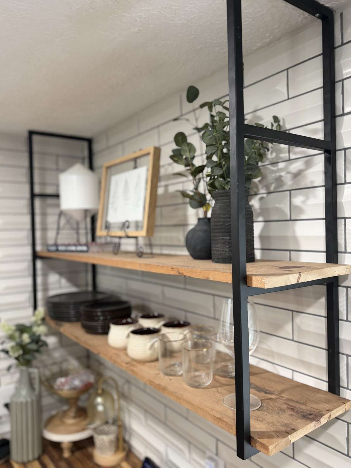 Exposed shelving in the kitchen (install was completed after the previous kitchen photos)