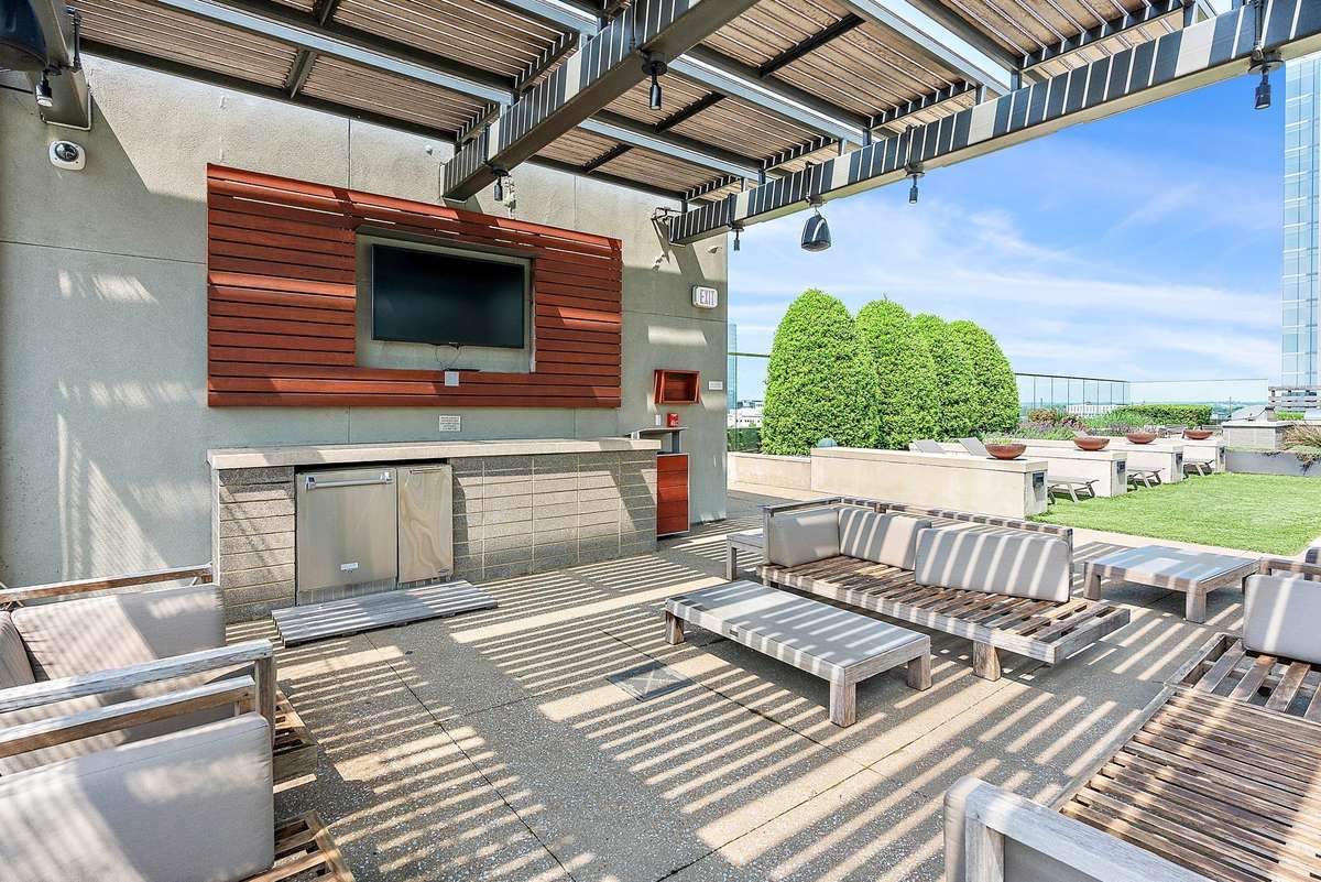 Multiple covered outdoor lounge areas