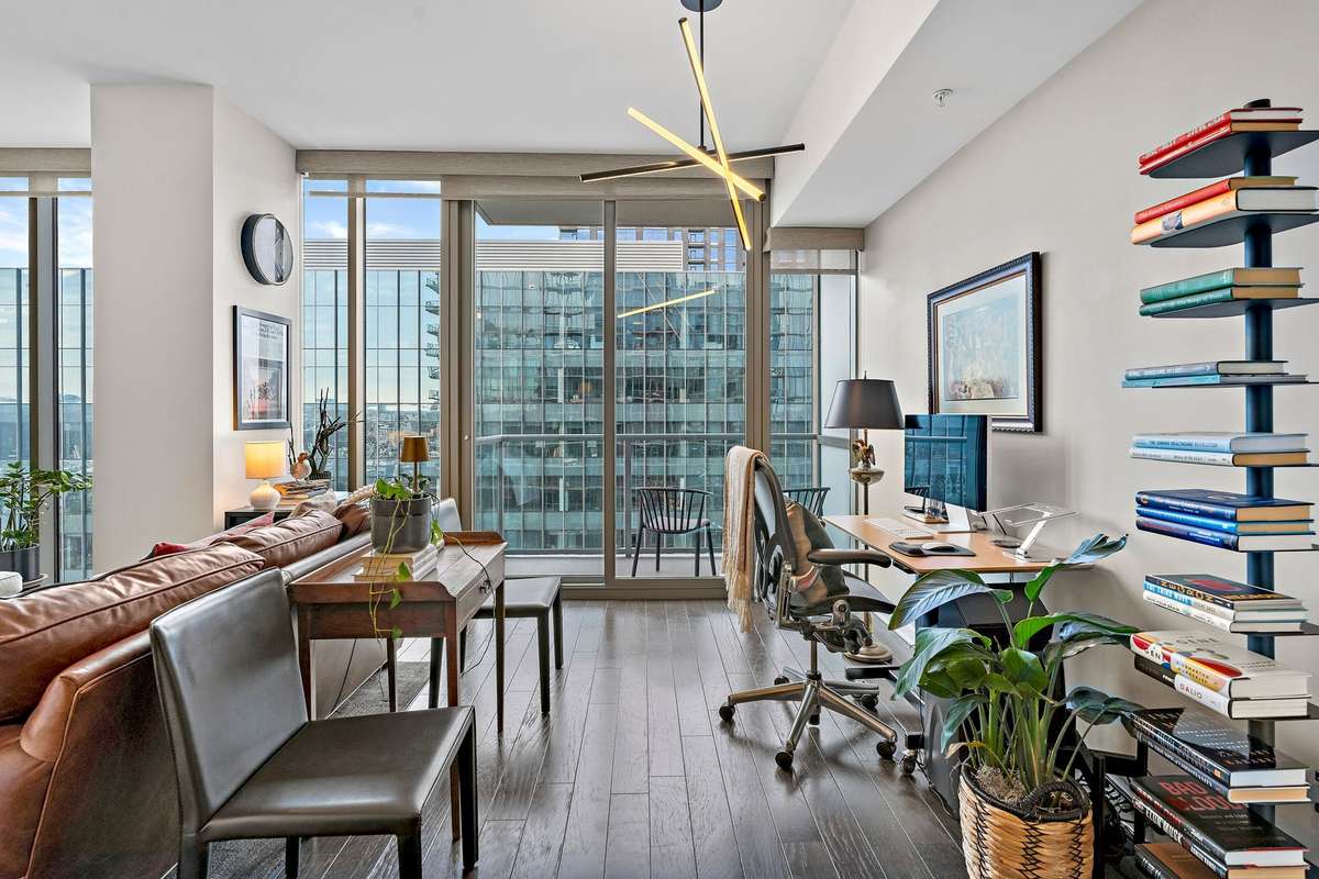 High ceilings + floor-to-ceiling windows