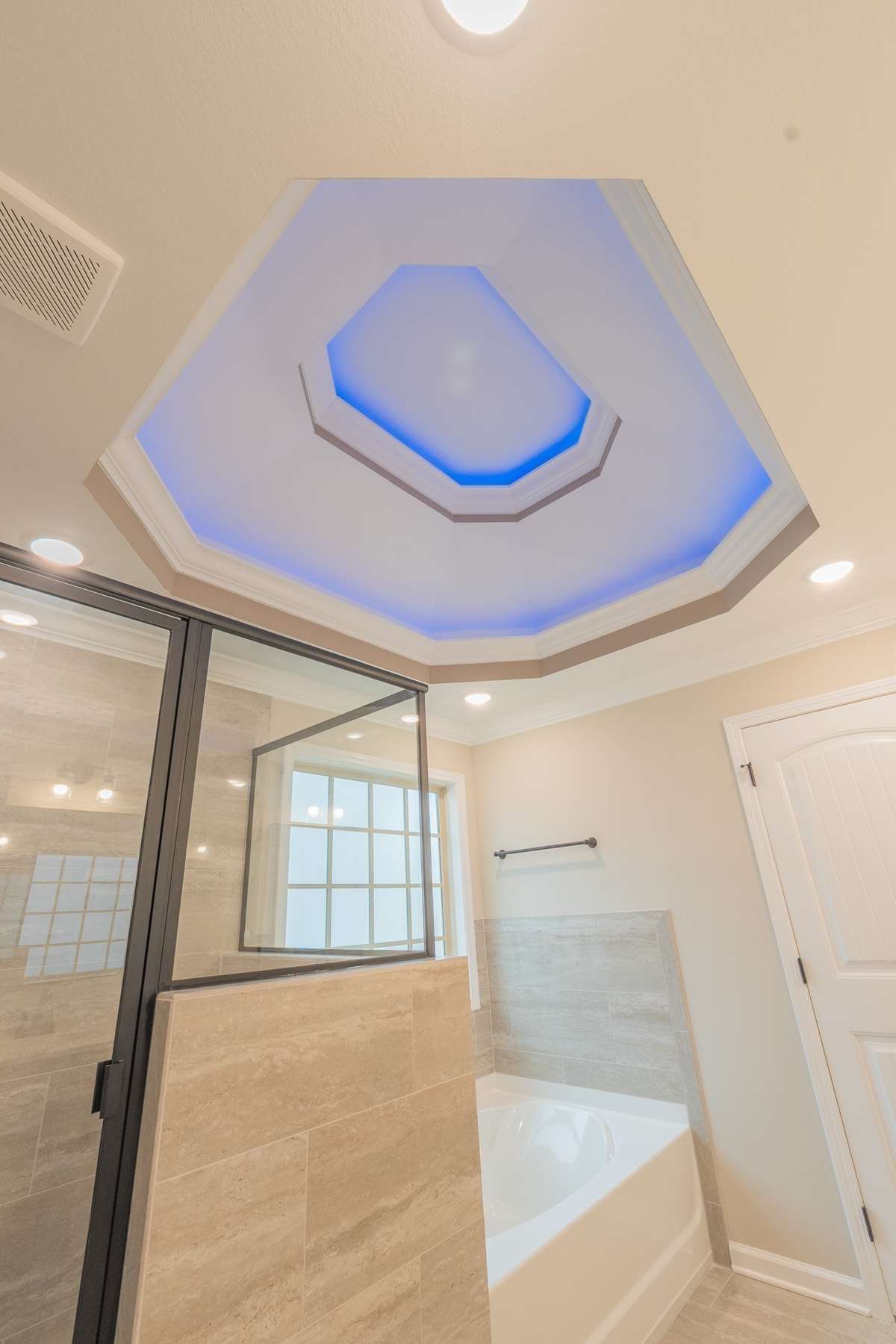 EXAMPLE>>>Double Tray Ceiling with LED Lighting in Both Trays! Lights Have Multiple Color Options!