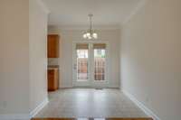 Dining area with view towards back patio.