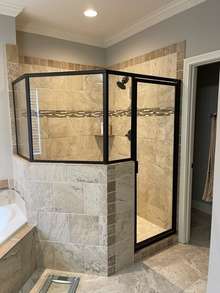 Primary Bathroom Custom-Built Stone Shower.