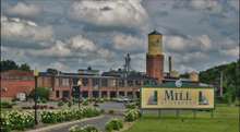 The old mill has been converted to a multi use space with shopping, eating, & event space.