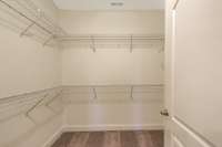 Large walk-in closet off of owner's bath. Photo is NOT of actual home and finishes will vary.
