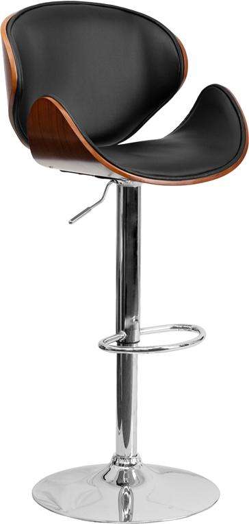 Flash Walnut Bentwood Adjustable Height Bar Stool 