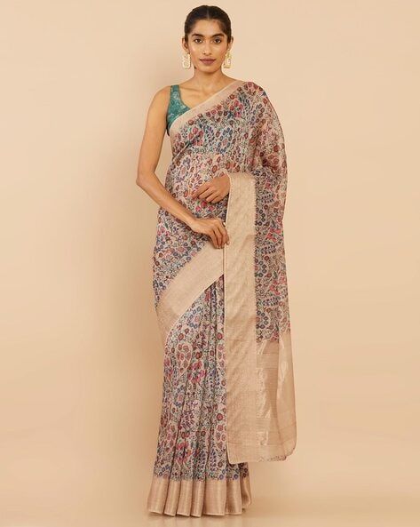 Myntra - Soch Beige & Pink Floral Zari Art Silk Saree Price